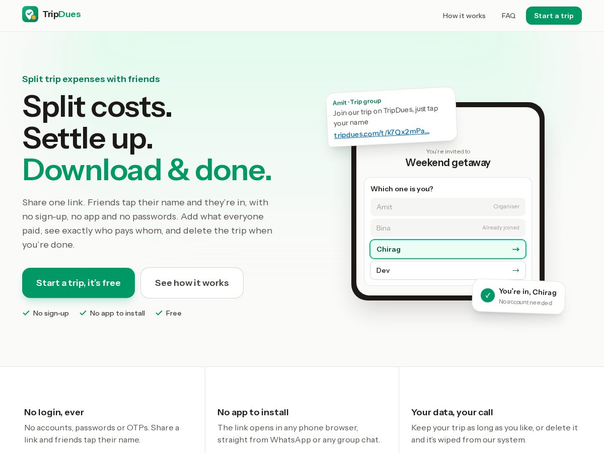 Landing-page snapshot of tripdues.com
