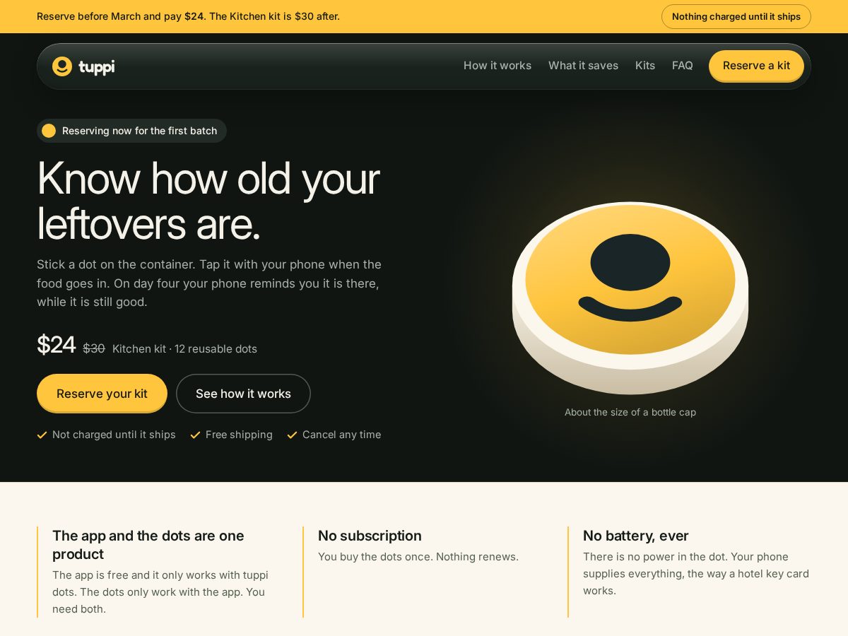 Landing-page snapshot of tuppitags.com