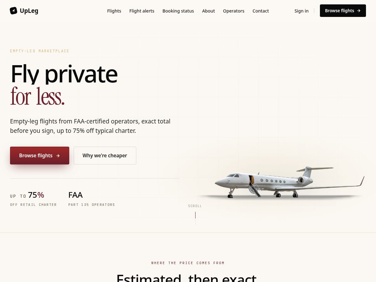 Landing-page snapshot of upleg.net
