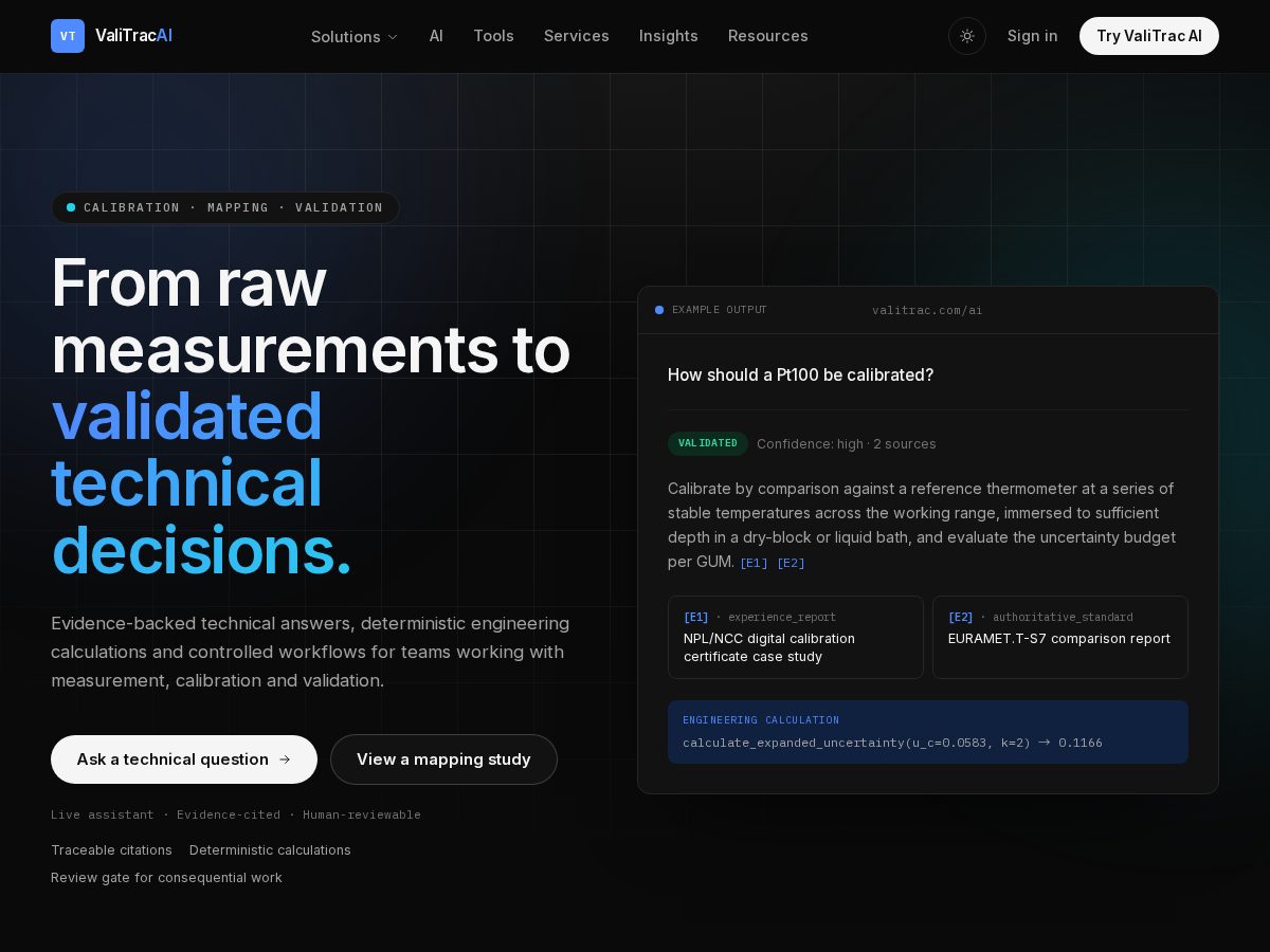 Landing-page snapshot of valitrac.com