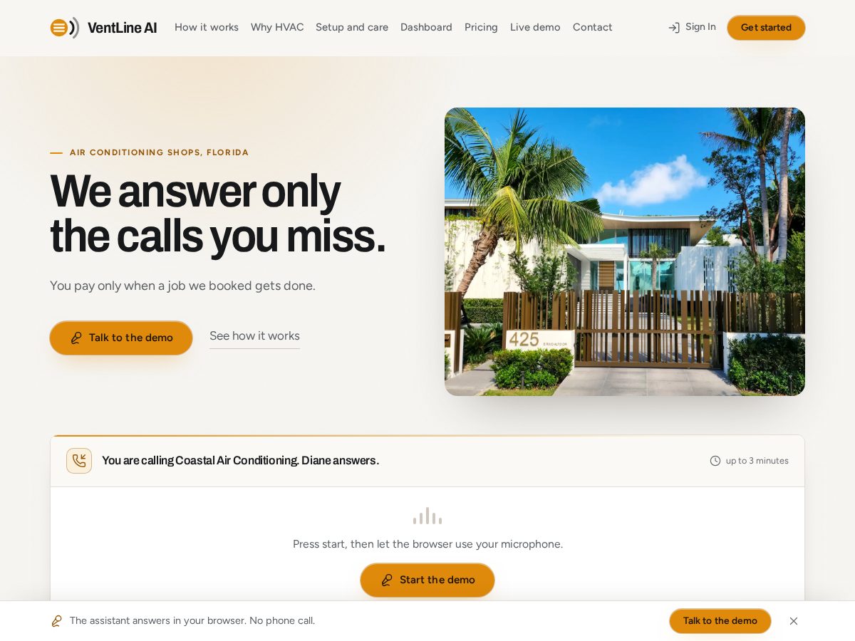 Landing-page snapshot of ventlineai.com