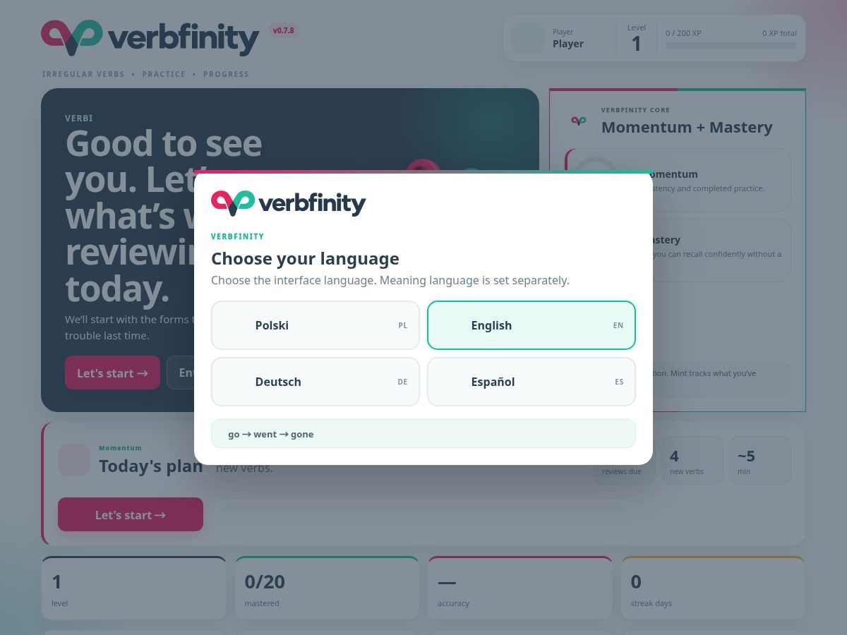 Landing-page snapshot of verbfinity.com