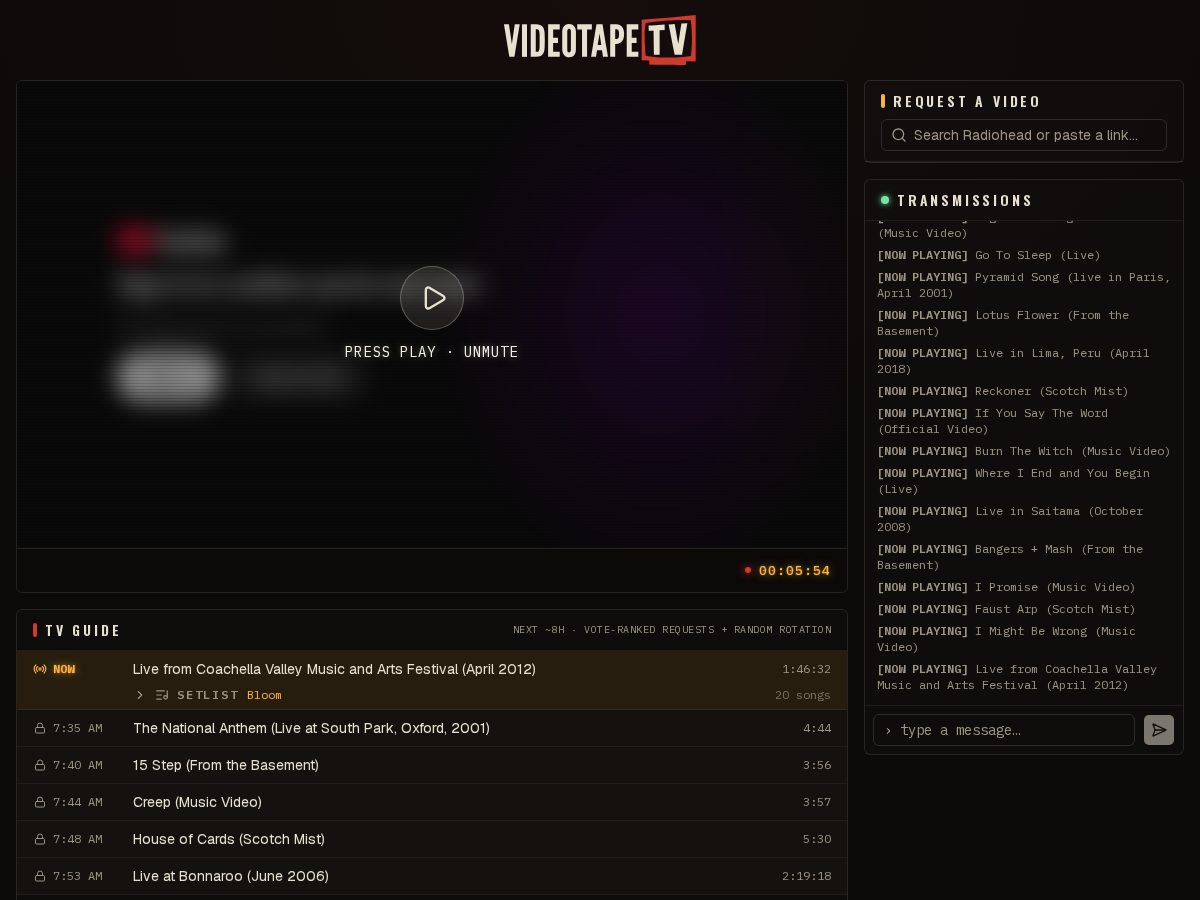 Landing-page snapshot of videotapetv.com