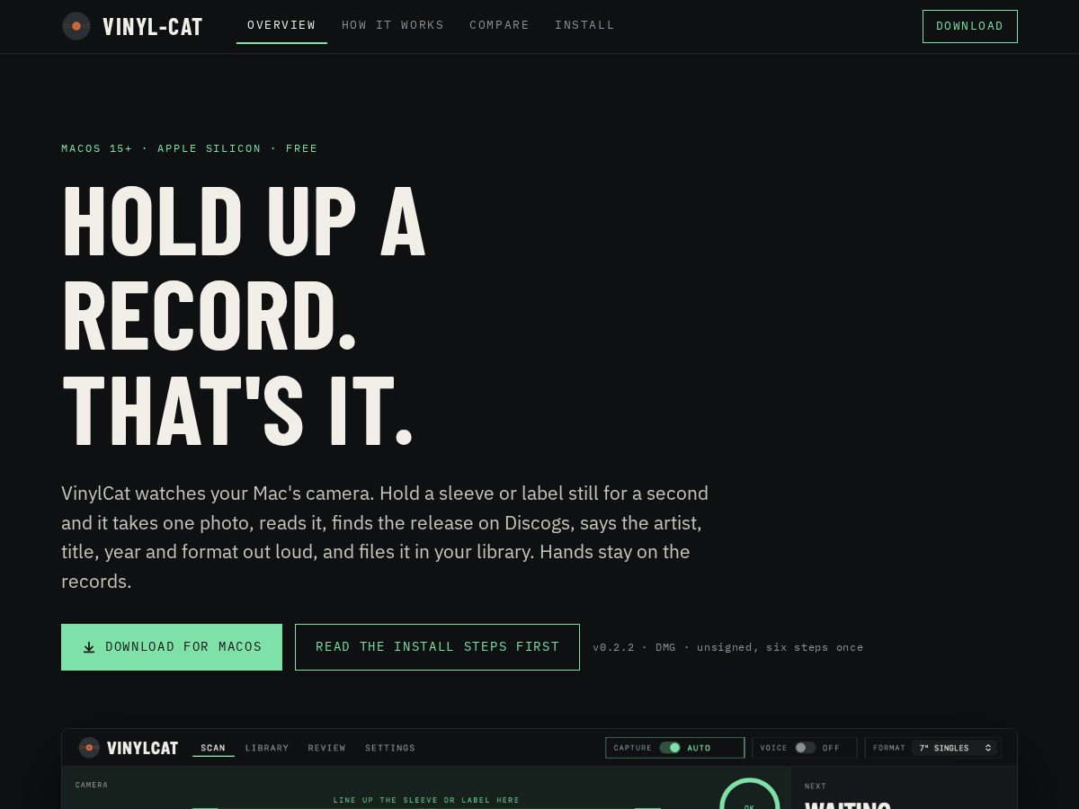 Landing-page snapshot of vinyl-cat.com
