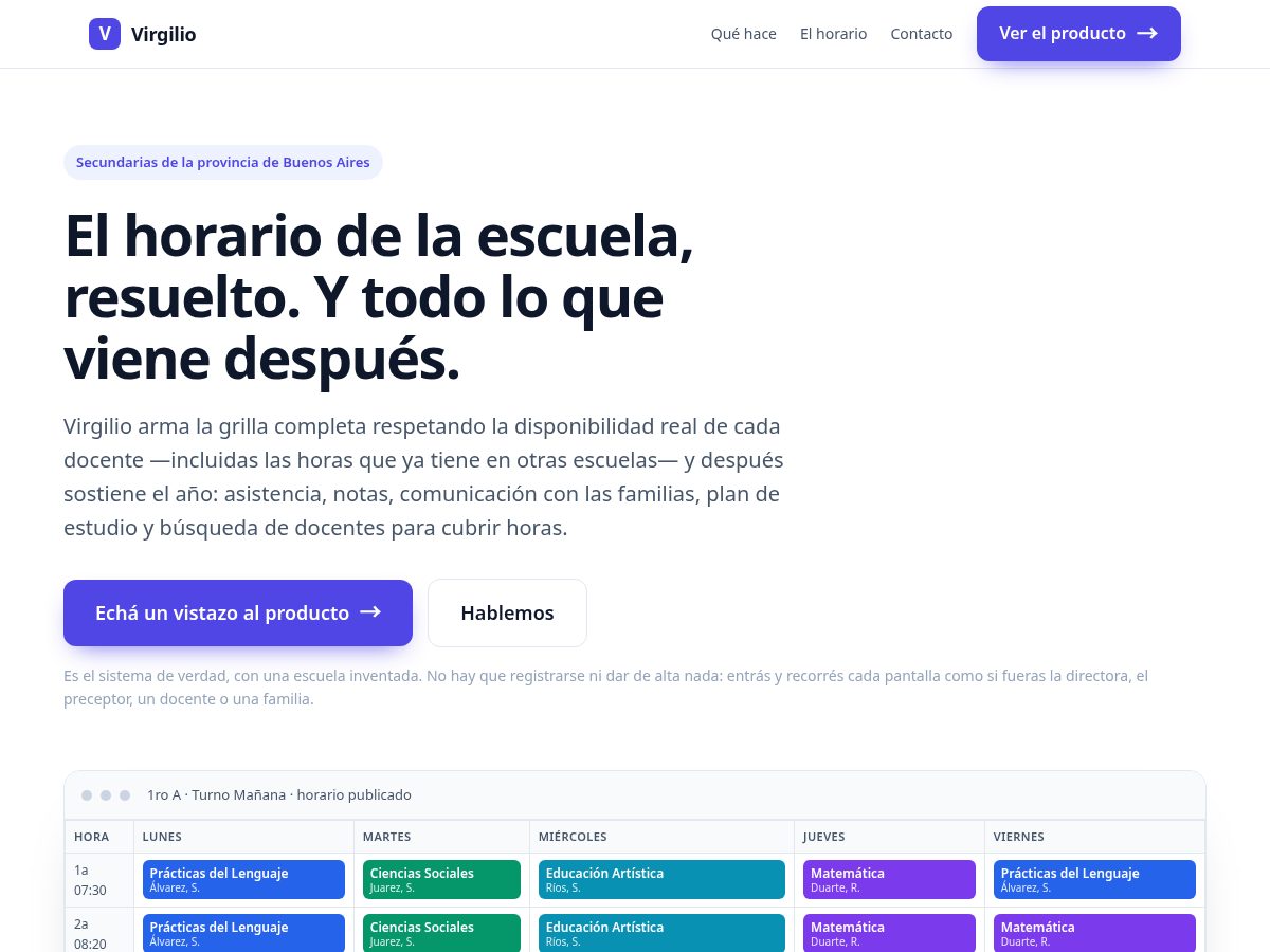 Landing-page snapshot of virgilio.school