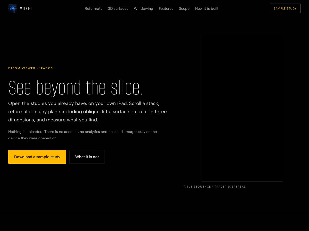 Landing-page snapshot of voxeldicom.com