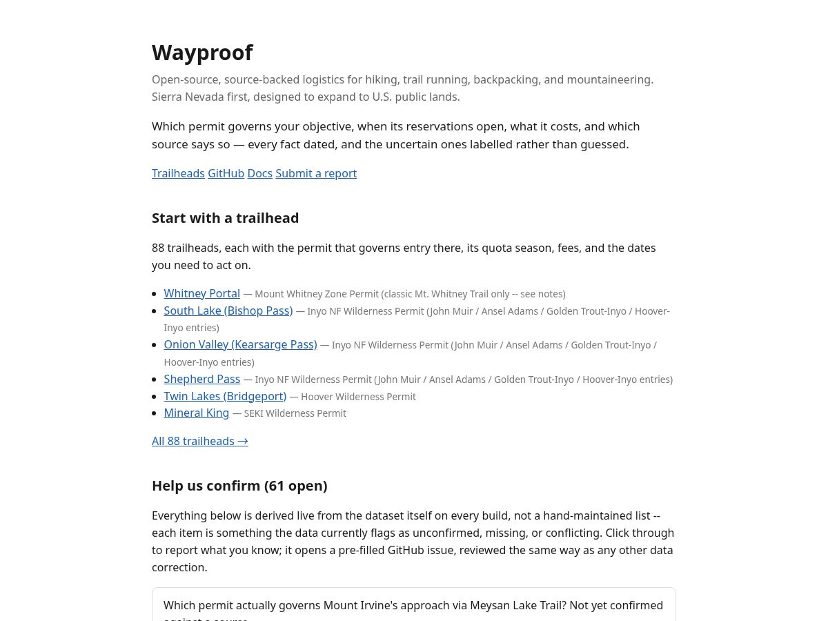 Landing-page snapshot of wayproof.dev