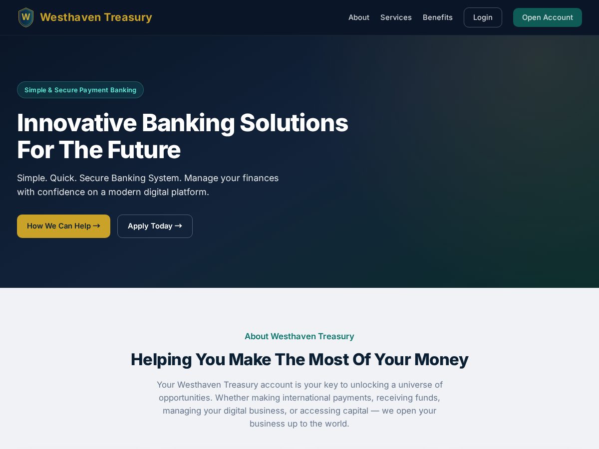 Landing-page snapshot of westhaventreasury.com