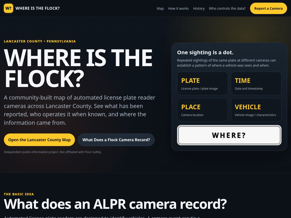 Landing-page snapshot of whereistheflock.com