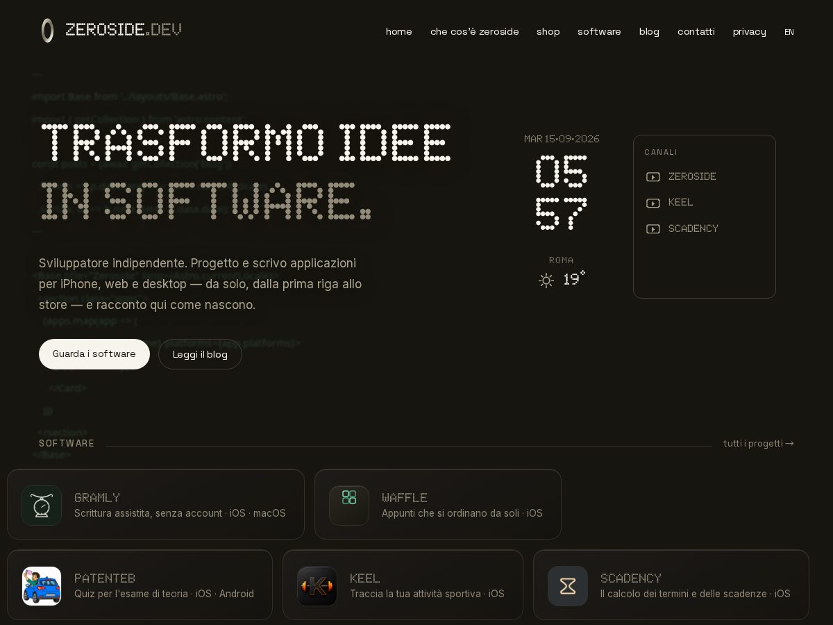 Landing-page snapshot of zeroside.dev