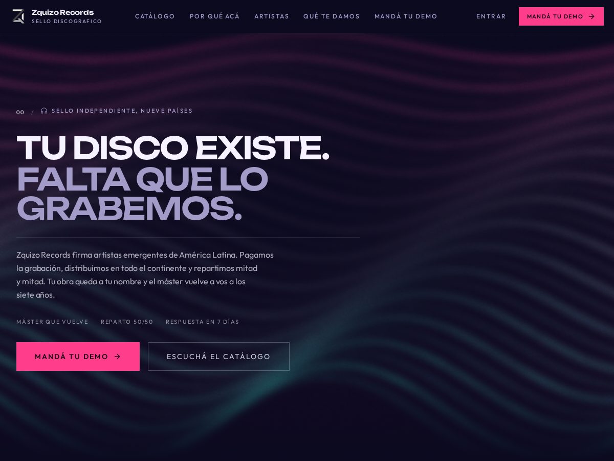 Landing-page snapshot of zquizorecords.com
