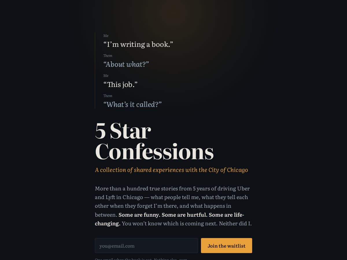 Landing-page snapshot of 5starconfessions.com