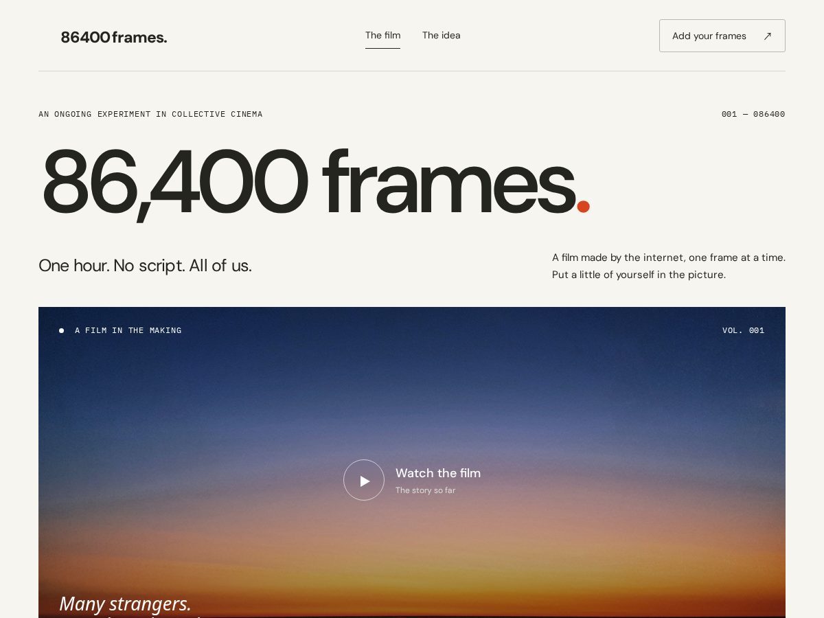Landing-page snapshot of 86400frames.com