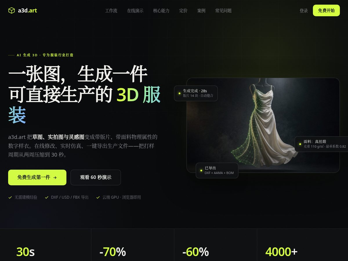 Landing-page snapshot of a3d.art