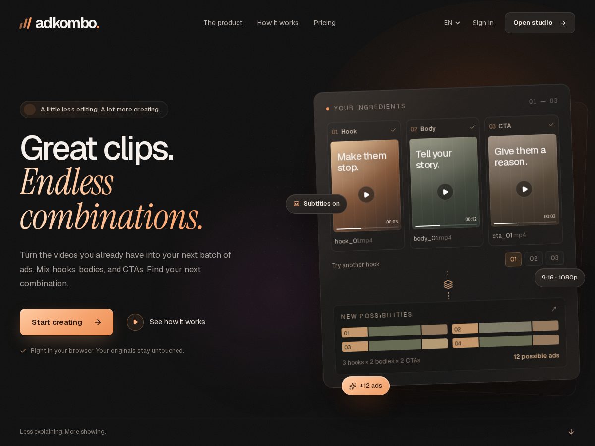 Landing-page snapshot of adkombo.com