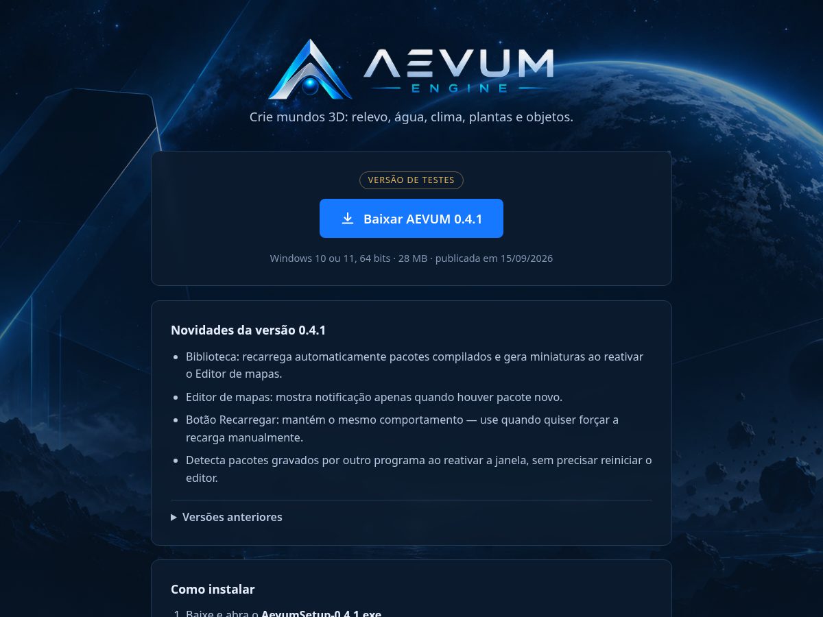 Landing-page snapshot of aevumengine.cloud