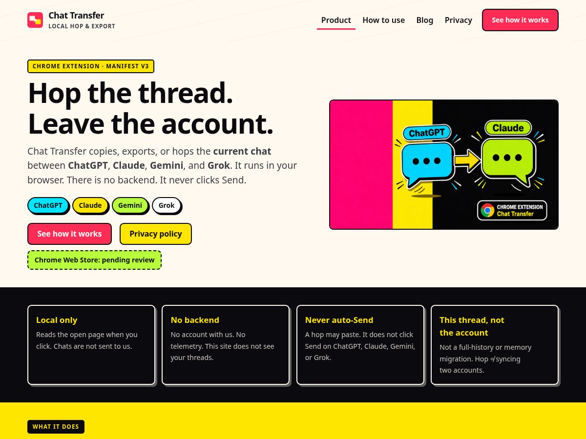 Landing-page snapshot of aichattransfer.com