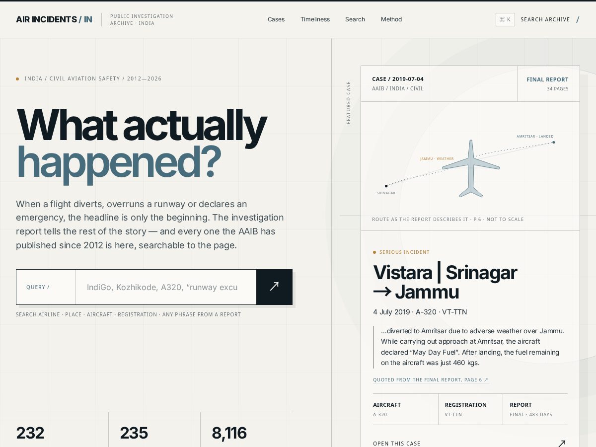 Landing-page snapshot of airincidents.com