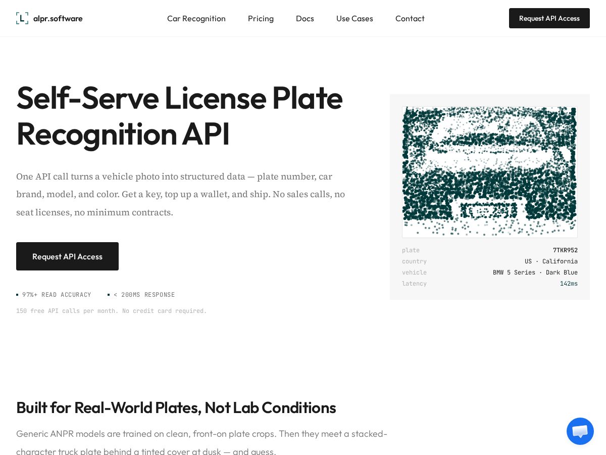 Landing-page snapshot of alpr.software