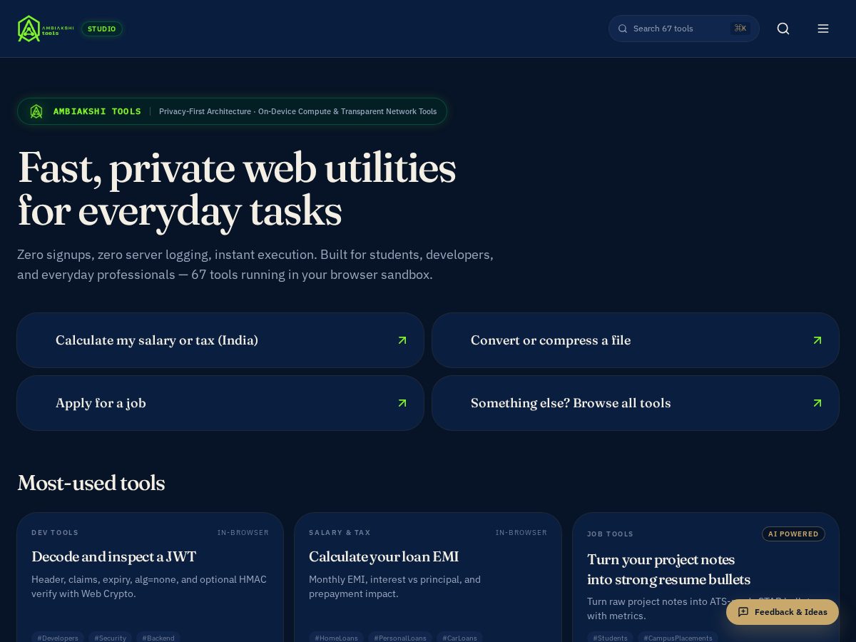 Landing-page snapshot of ambiakshi.tools