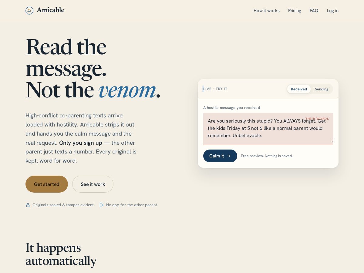Landing-page snapshot of amicablehq.com