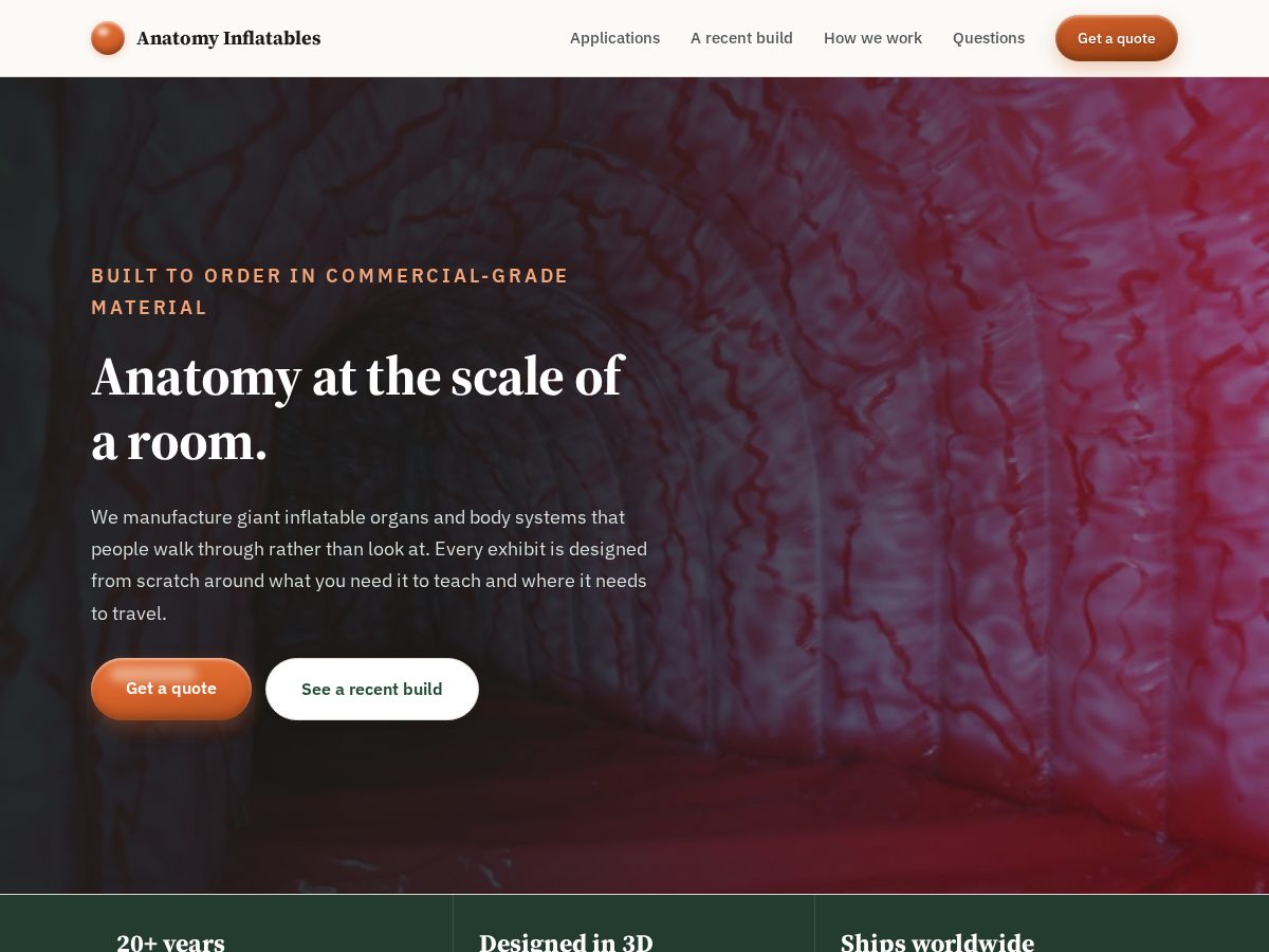 Landing-page snapshot of anatomyinflatables.com