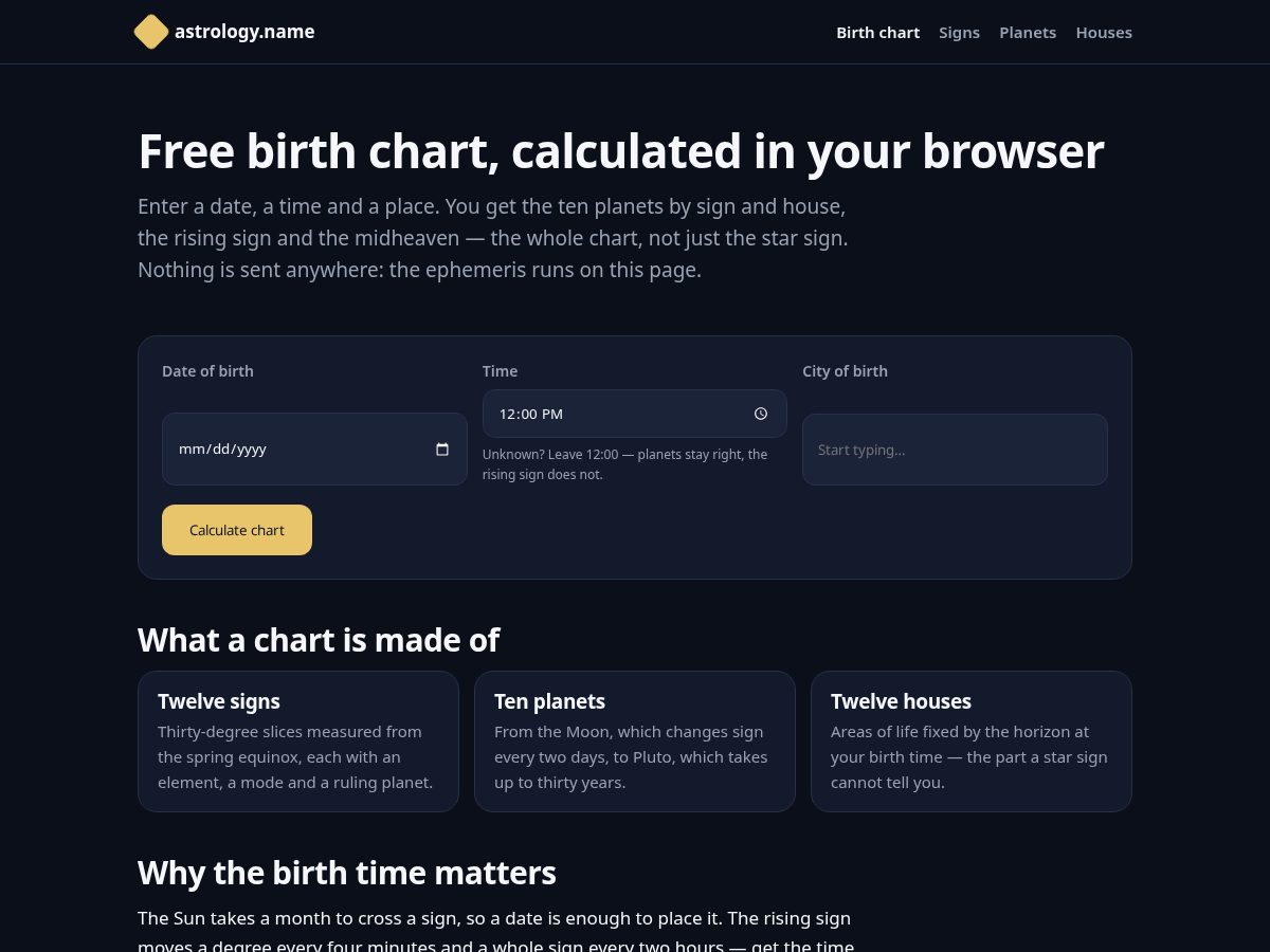 Landing-page snapshot of astrology.name