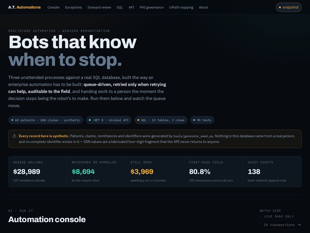 Landing-page snapshot of atautomations.dev
