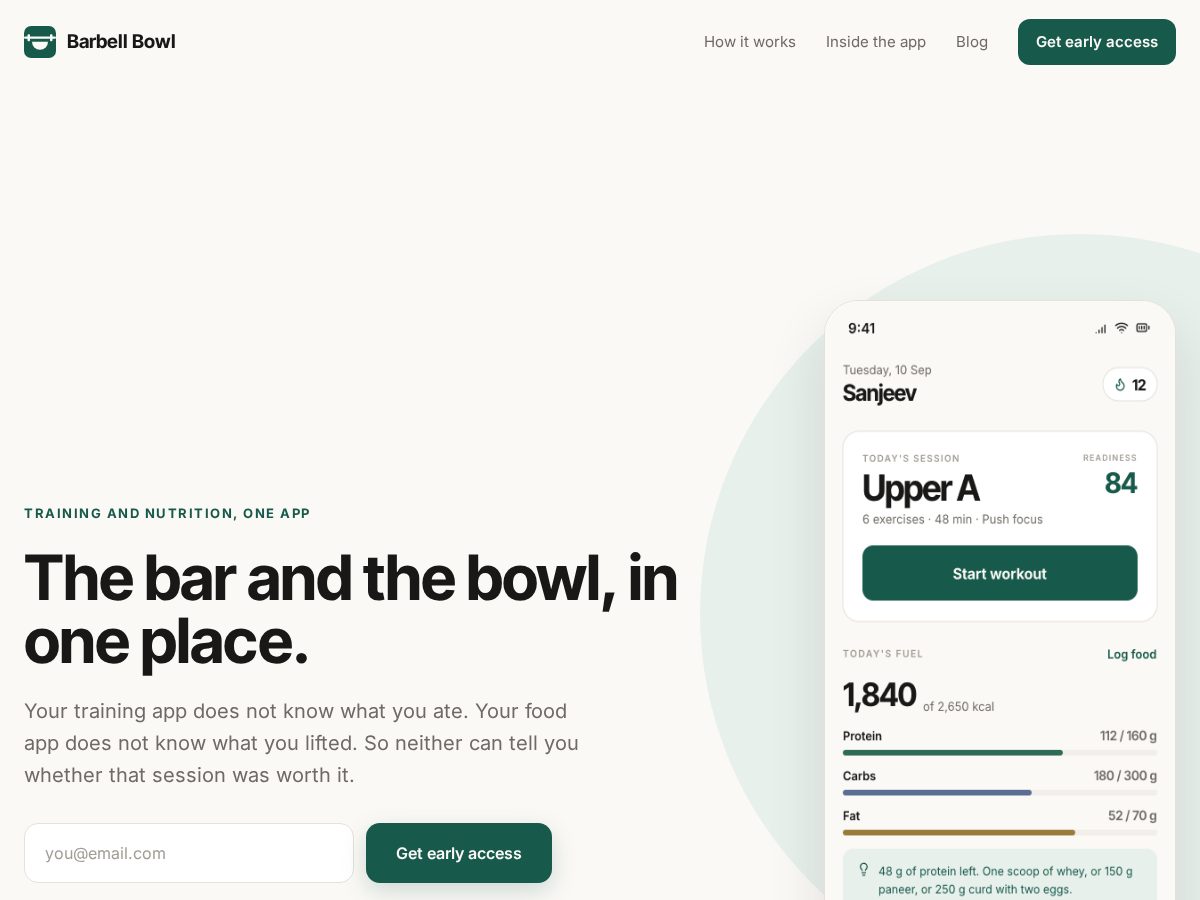Landing-page snapshot of barbellbowl.com