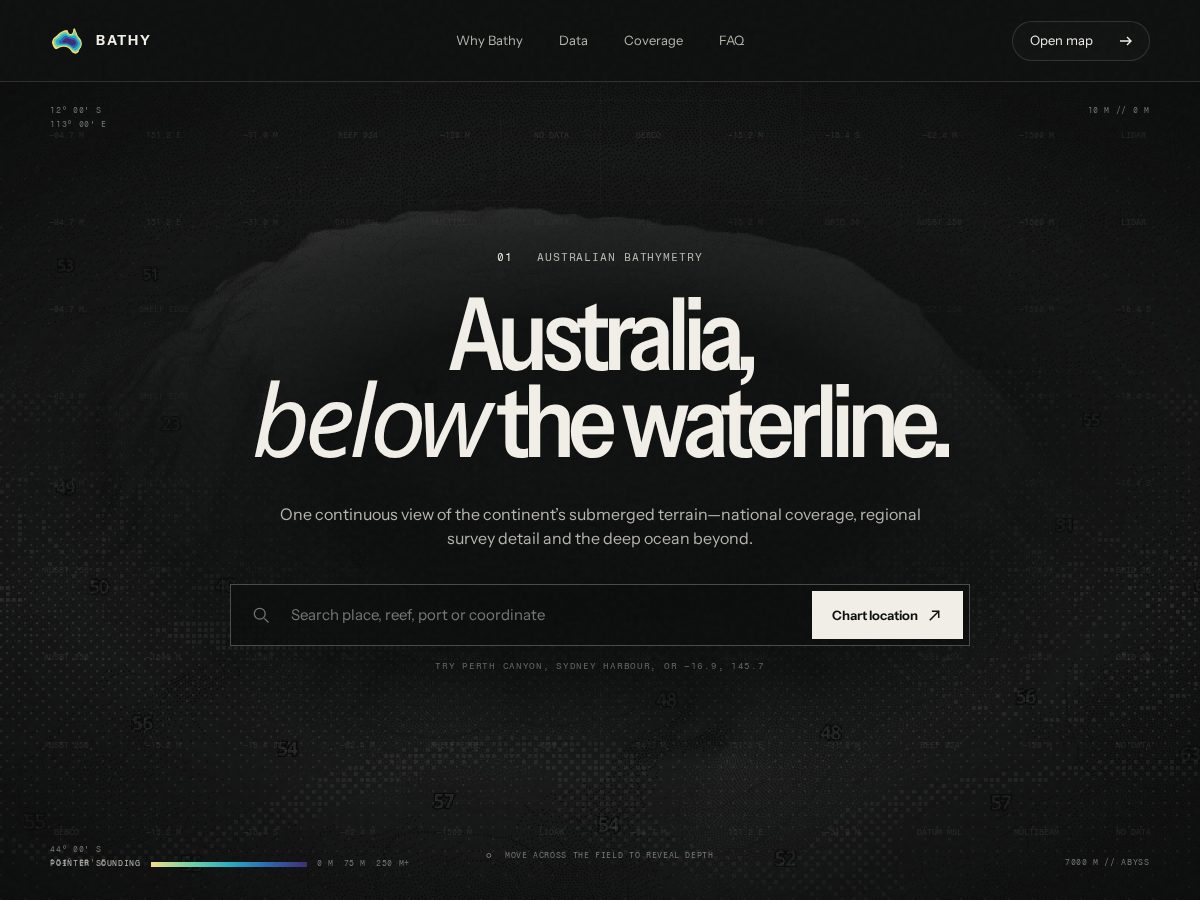 Landing-page snapshot of bathy.app