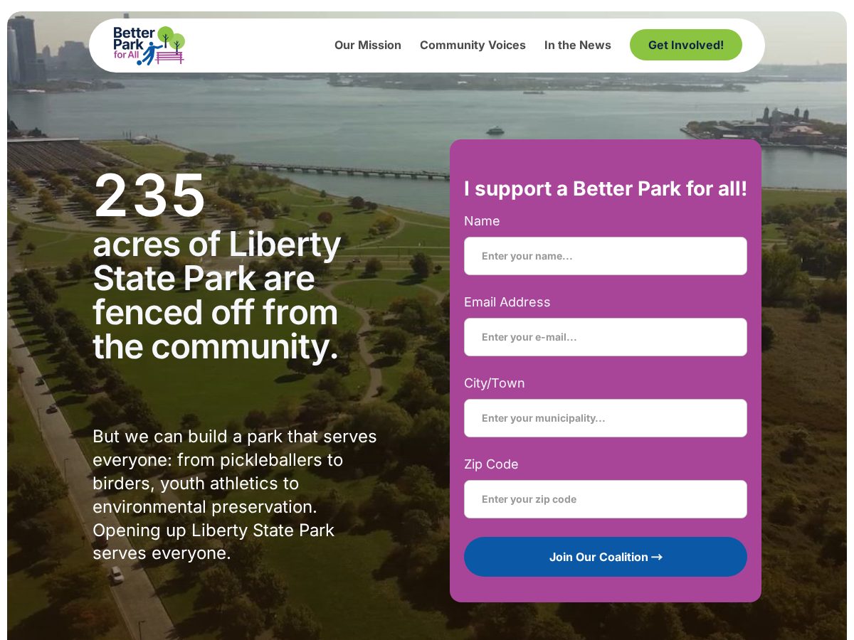 Landing-page snapshot of betterparkforall.com