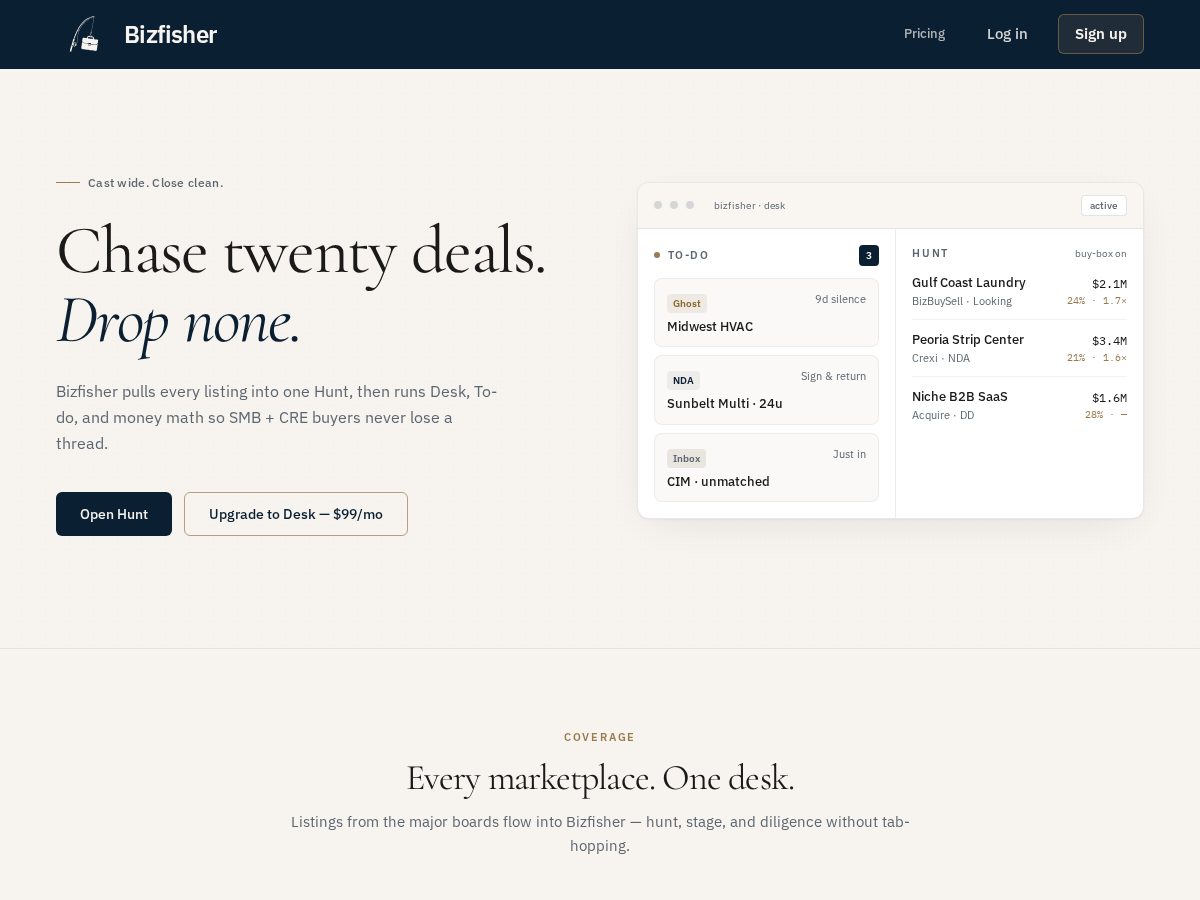 Landing-page snapshot of bizfisher.com