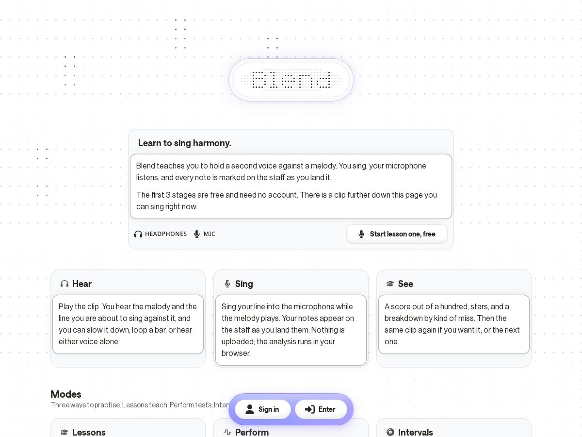 Landing-page snapshot of blendharmony.com