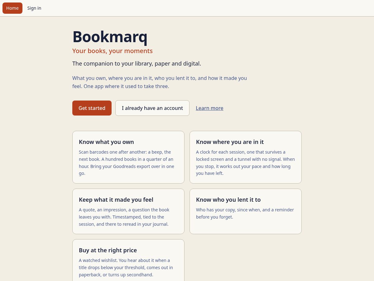 Landing-page snapshot of bookmarq.page