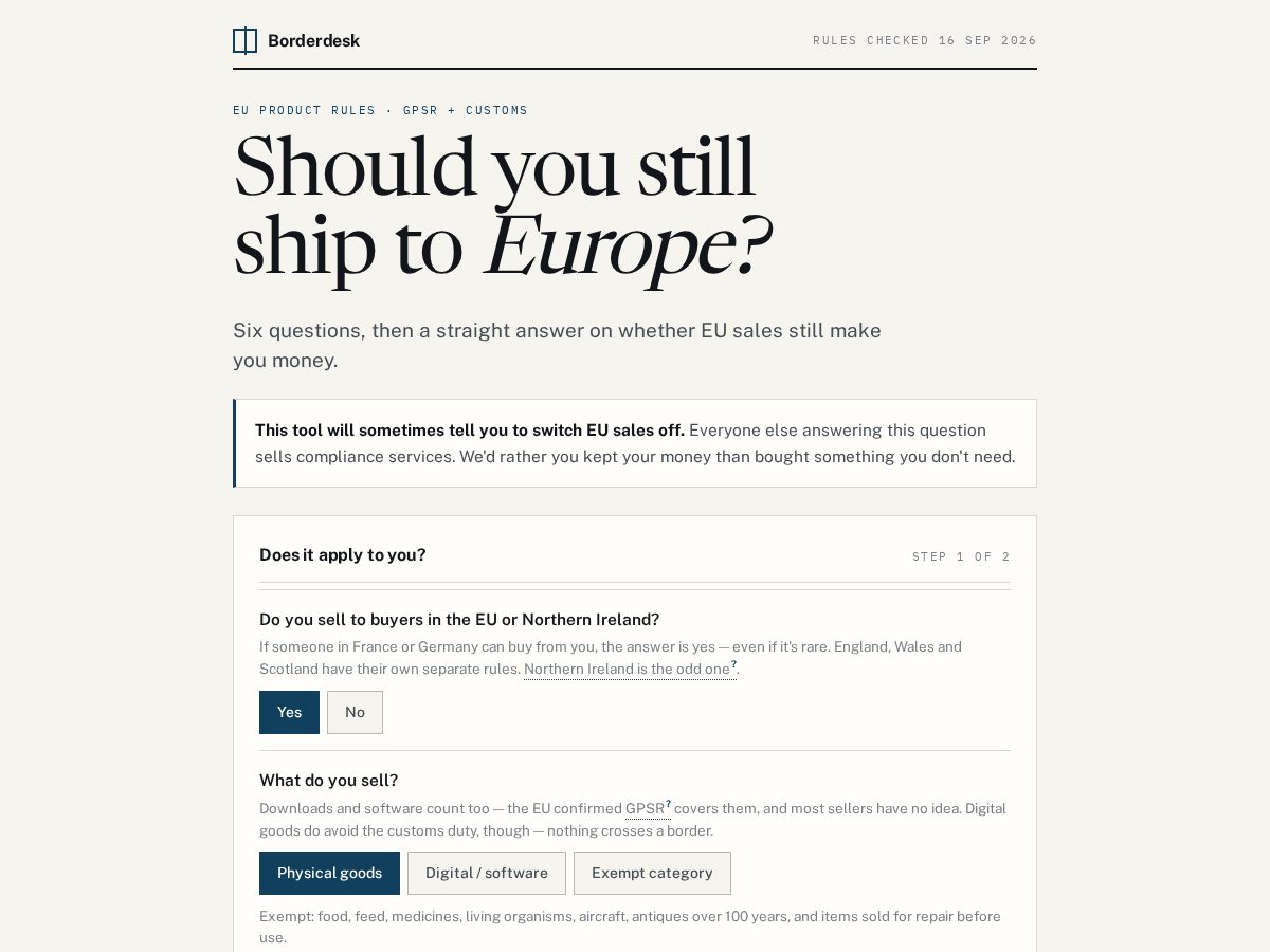 Landing-page snapshot of borderdeskhq.com