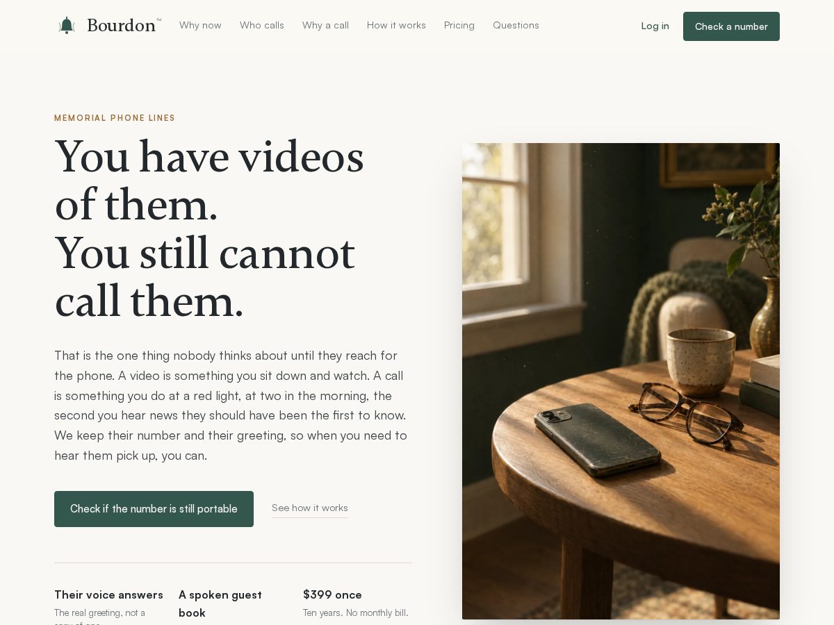 Landing-page snapshot of bourdon.life