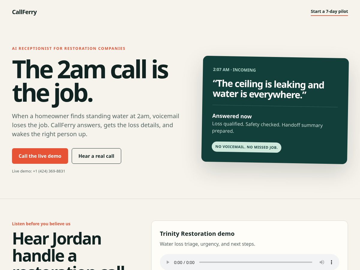 Landing-page snapshot of callferry.com