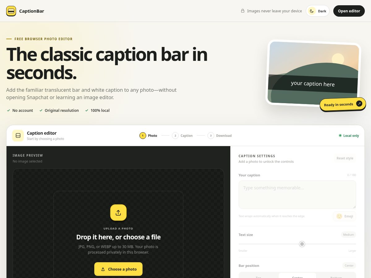 Landing-page snapshot of captionbar.com
