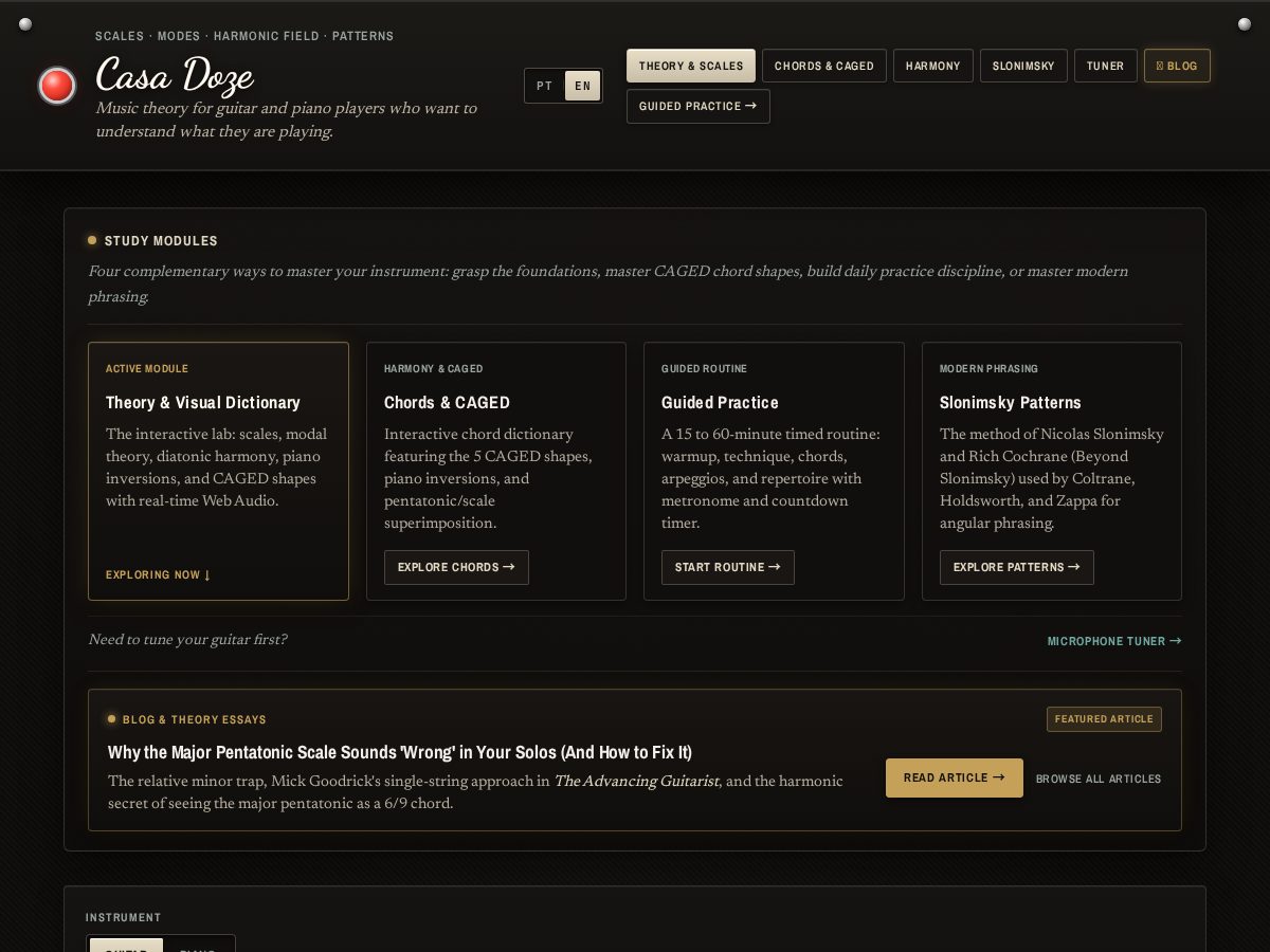 Landing-page snapshot of casadozemusica.com