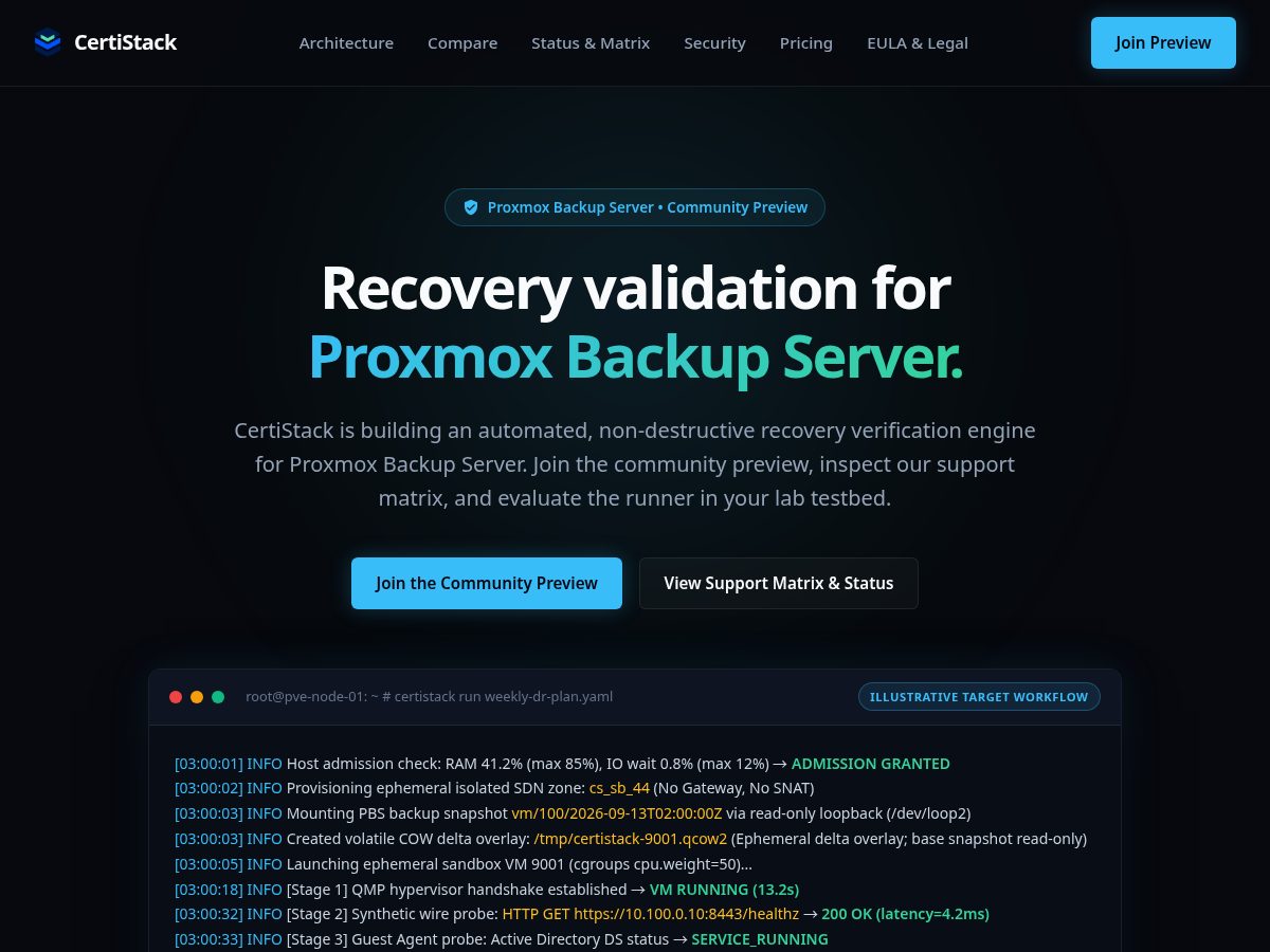 Landing-page snapshot of certistack.dev