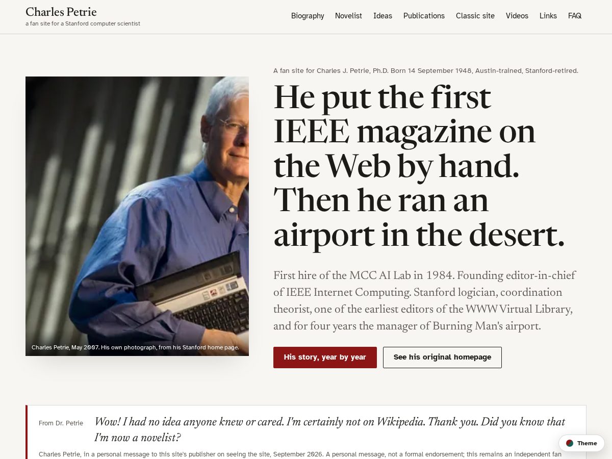 Landing-page snapshot of charlespetrie.com