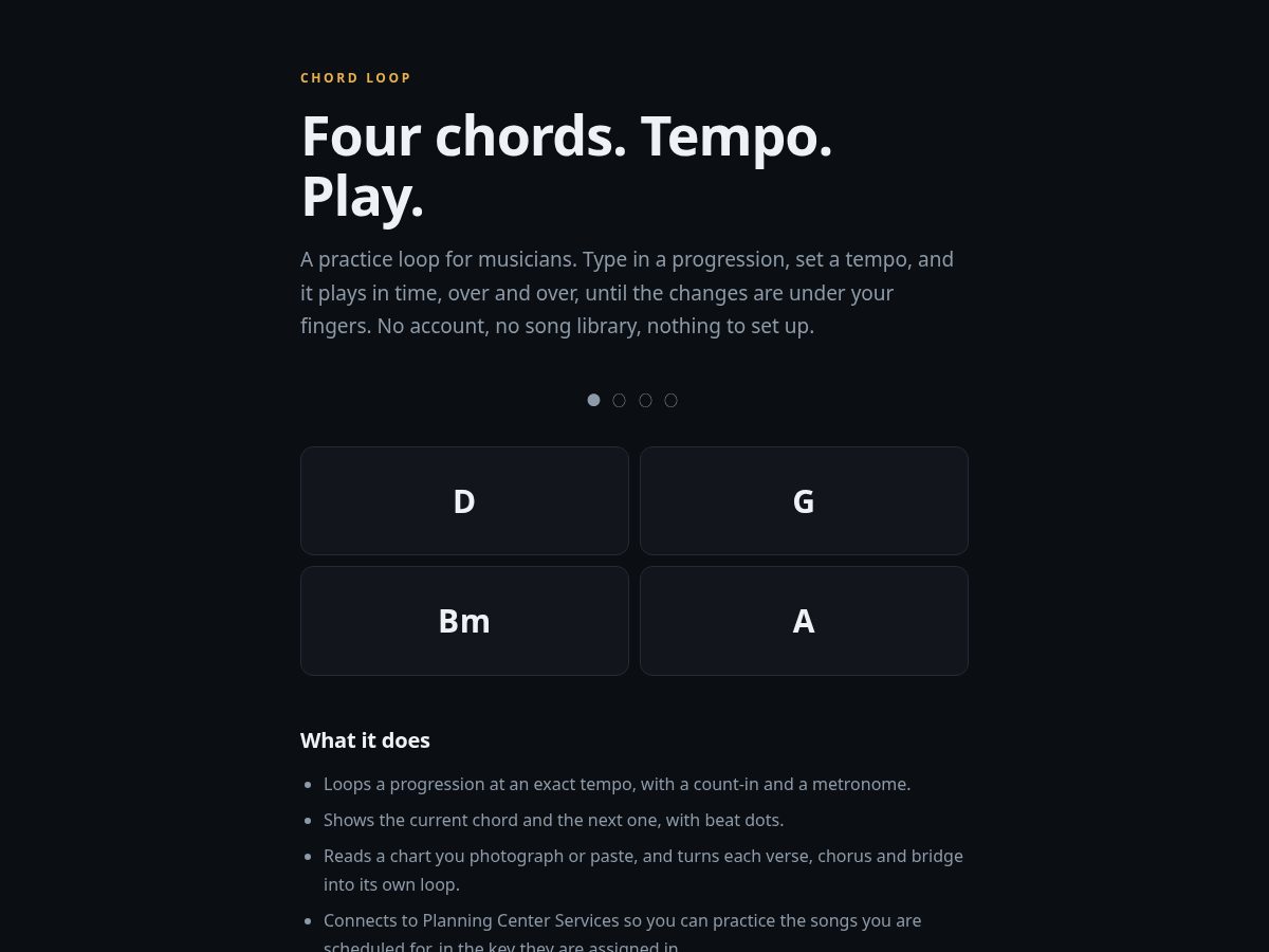 Landing-page snapshot of chordloop.app
