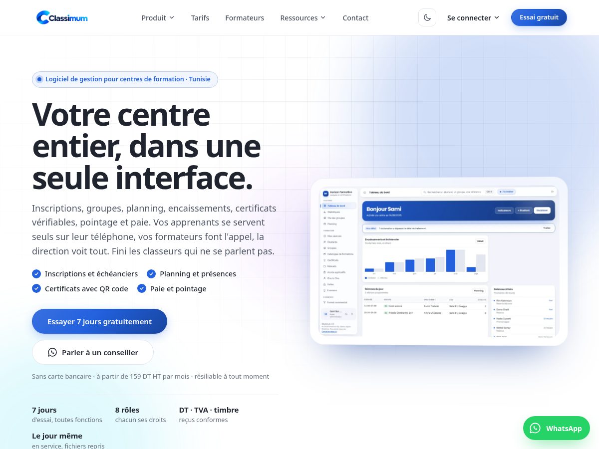 Landing-page snapshot of classimum.com