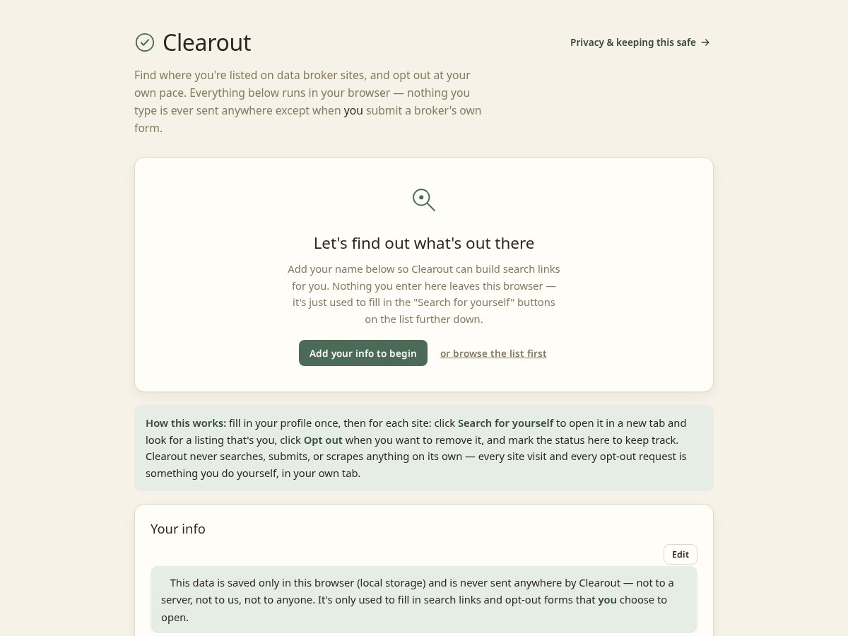 Landing-page snapshot of clearoutdata.com