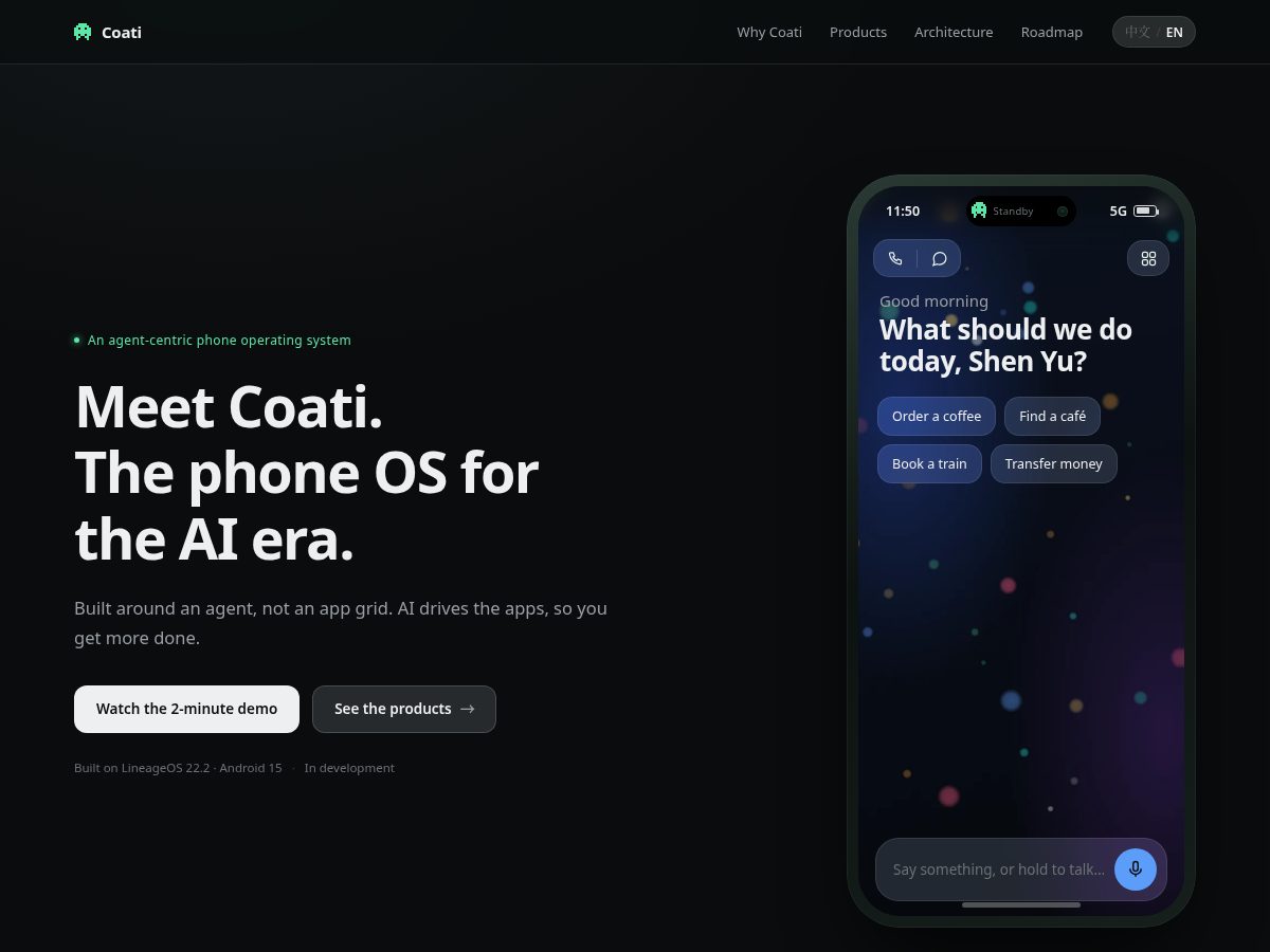 Landing-page snapshot of coati-os.com