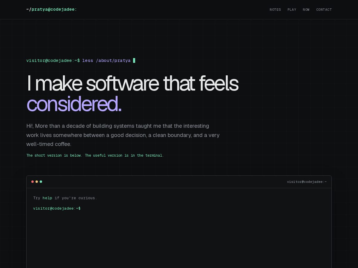 Landing-page snapshot of codejadee.com