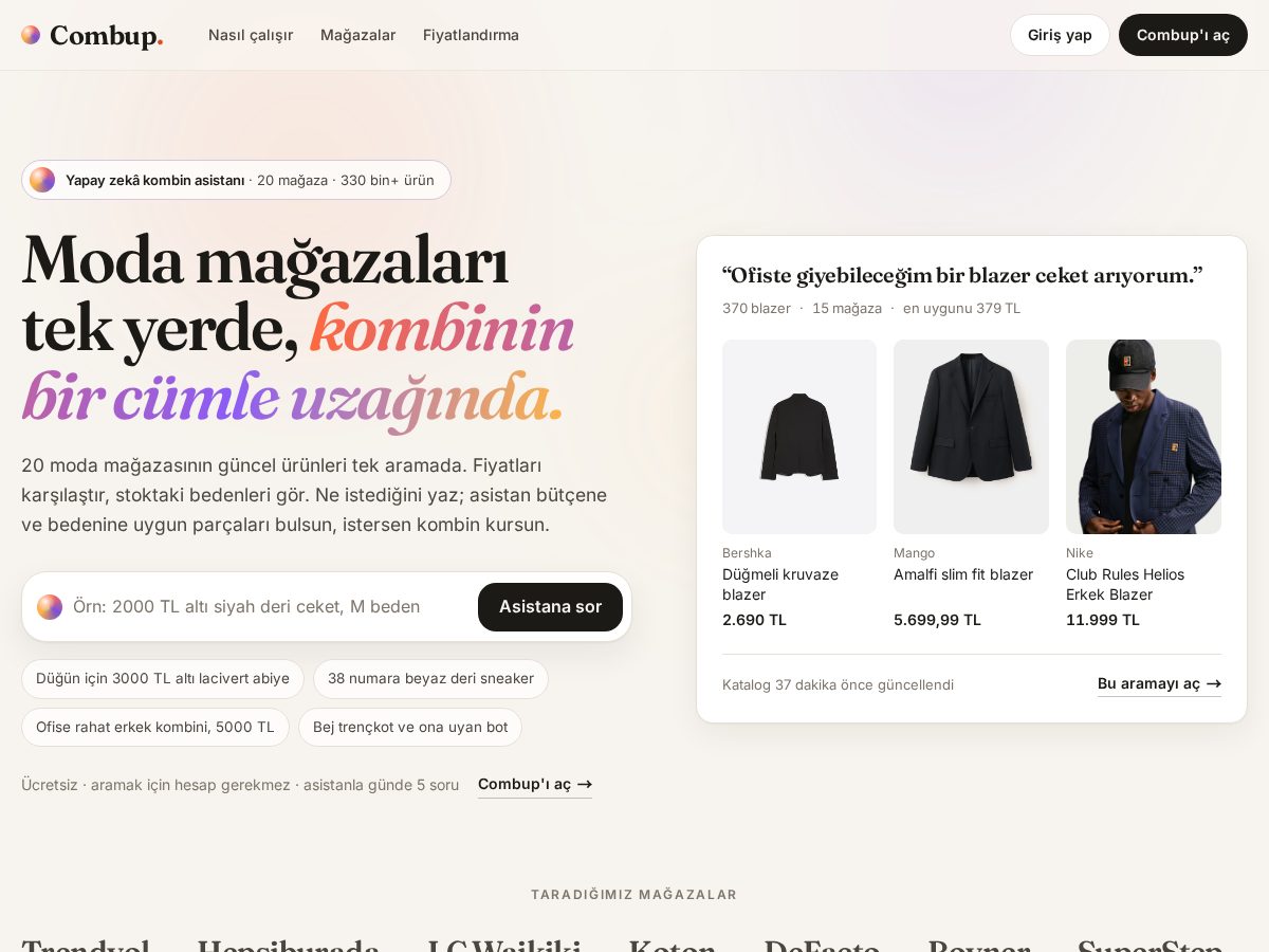 Landing-page snapshot of combup.com