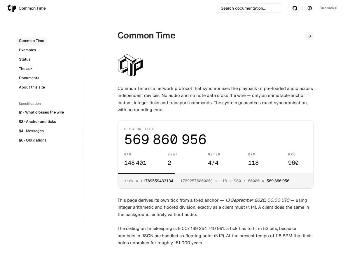 Landing-page snapshot of common-time.dev