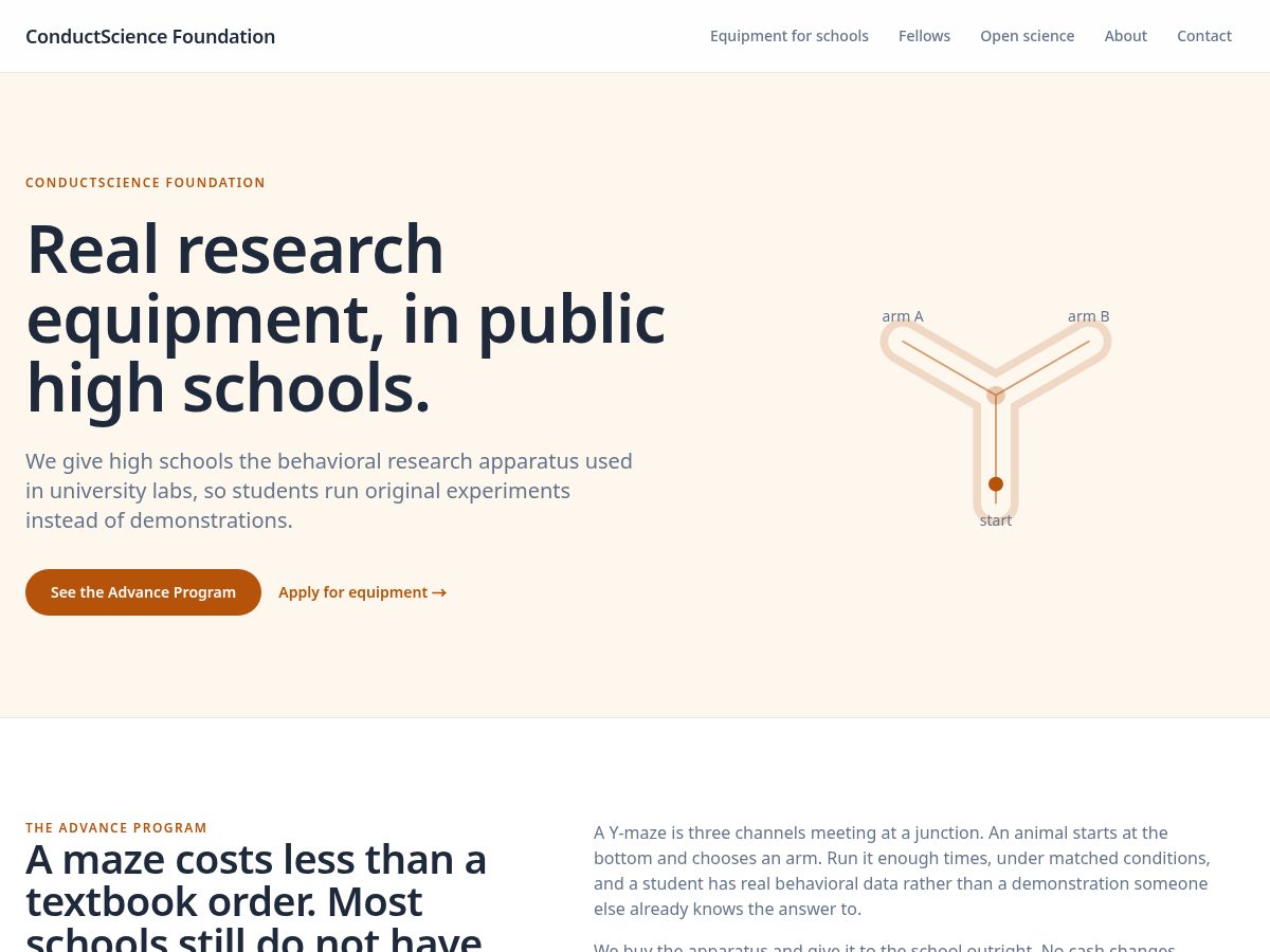 Landing-page snapshot of conductsciencefoundation.org