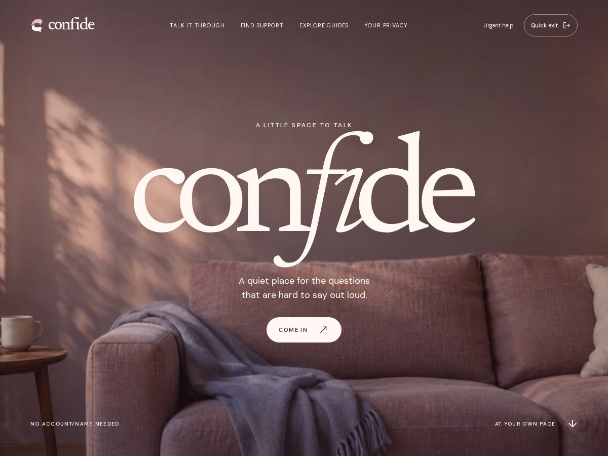Landing-page snapshot of confide.help